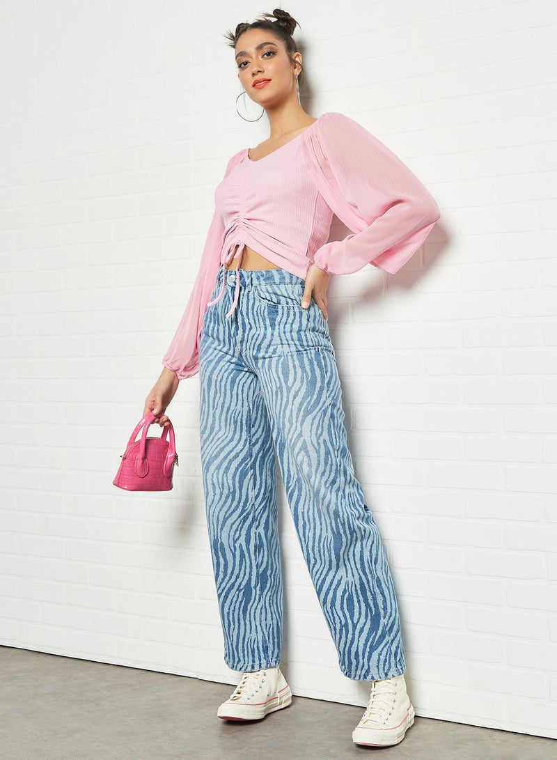 Pimkie Zebra Print Straight Jeans Blue  - Image 3