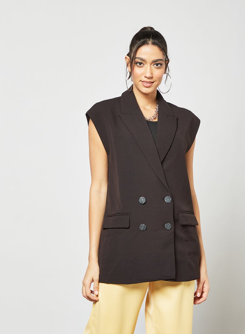 Pimkie Double Breasted Sleeveless Jacket Black  - Image 1