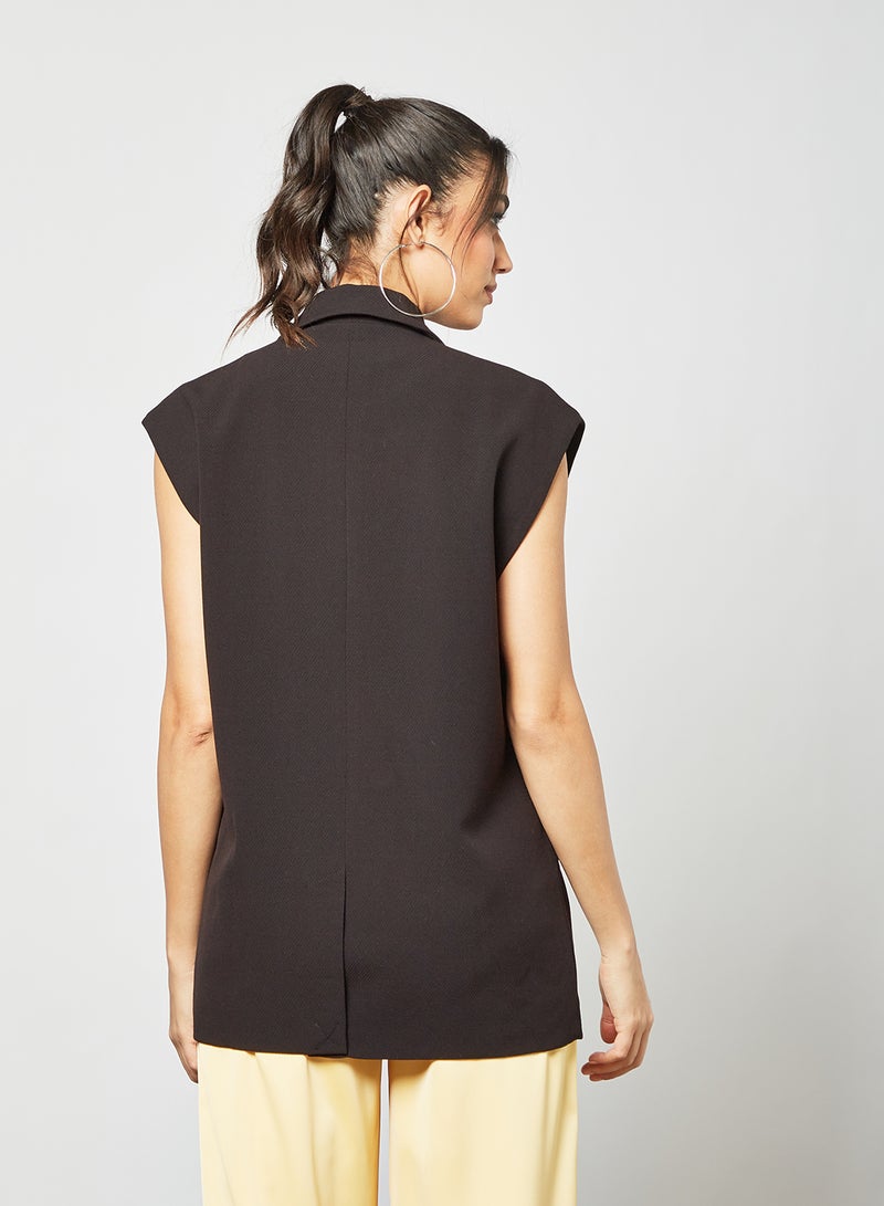 Pimkie Double Breasted Sleeveless Jacket Black  - Image 2