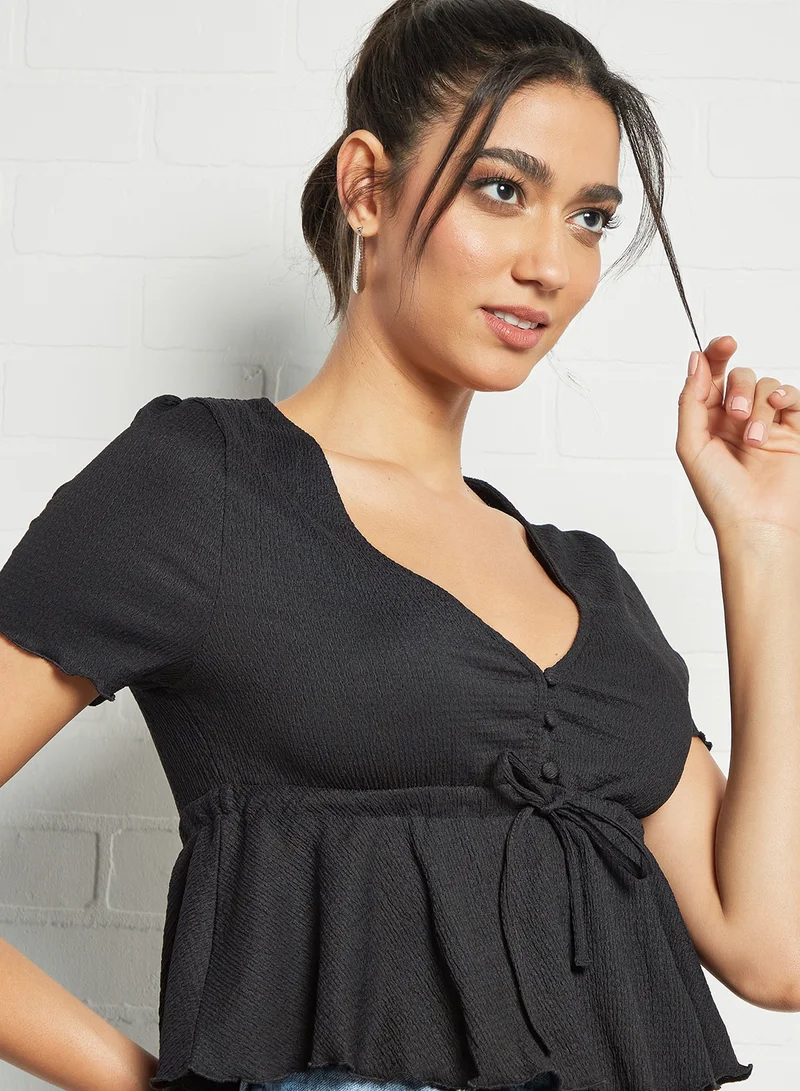 Pimkie V-Neck Crop Top Black