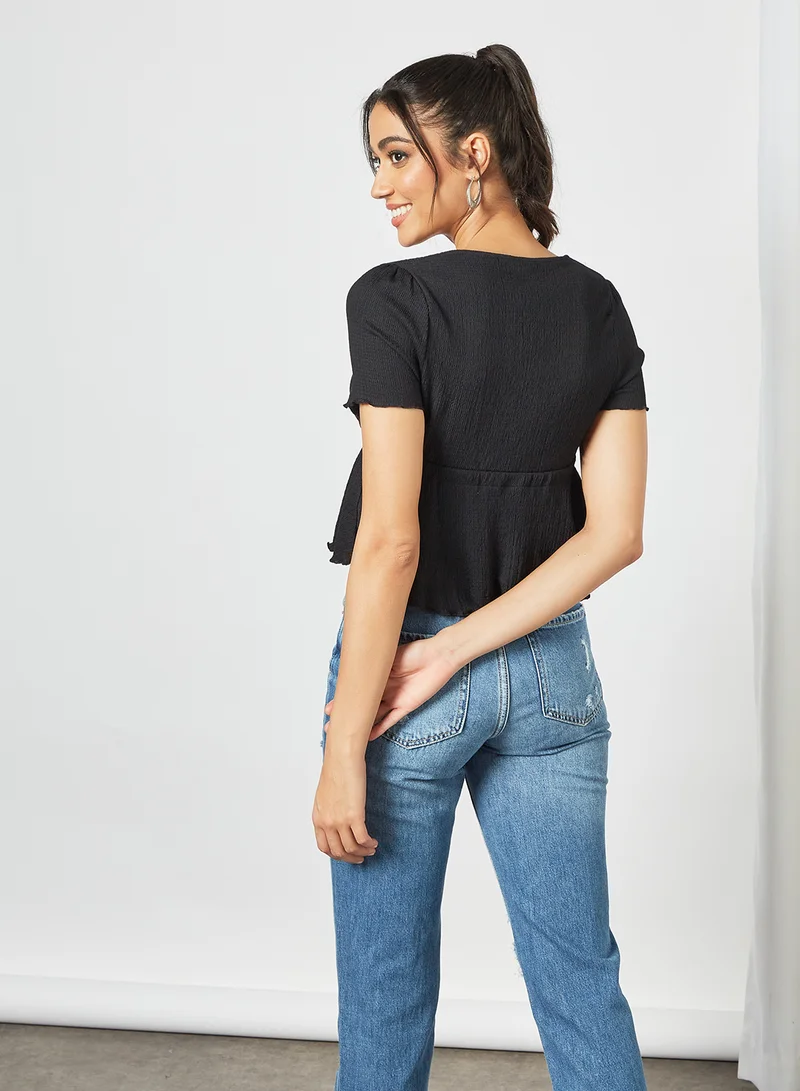 Pimkie V-Neck Crop Top Black