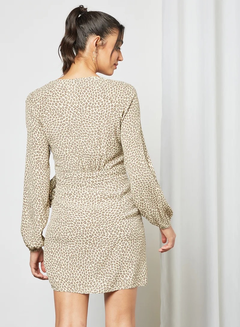 Pimkie Leopard Print Wrap Dress Beige