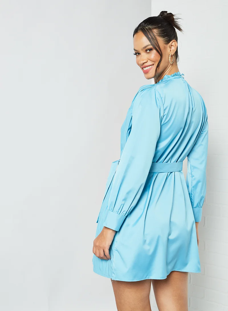 Sivvi x D'Atelier Pleated Mini Dress Blue