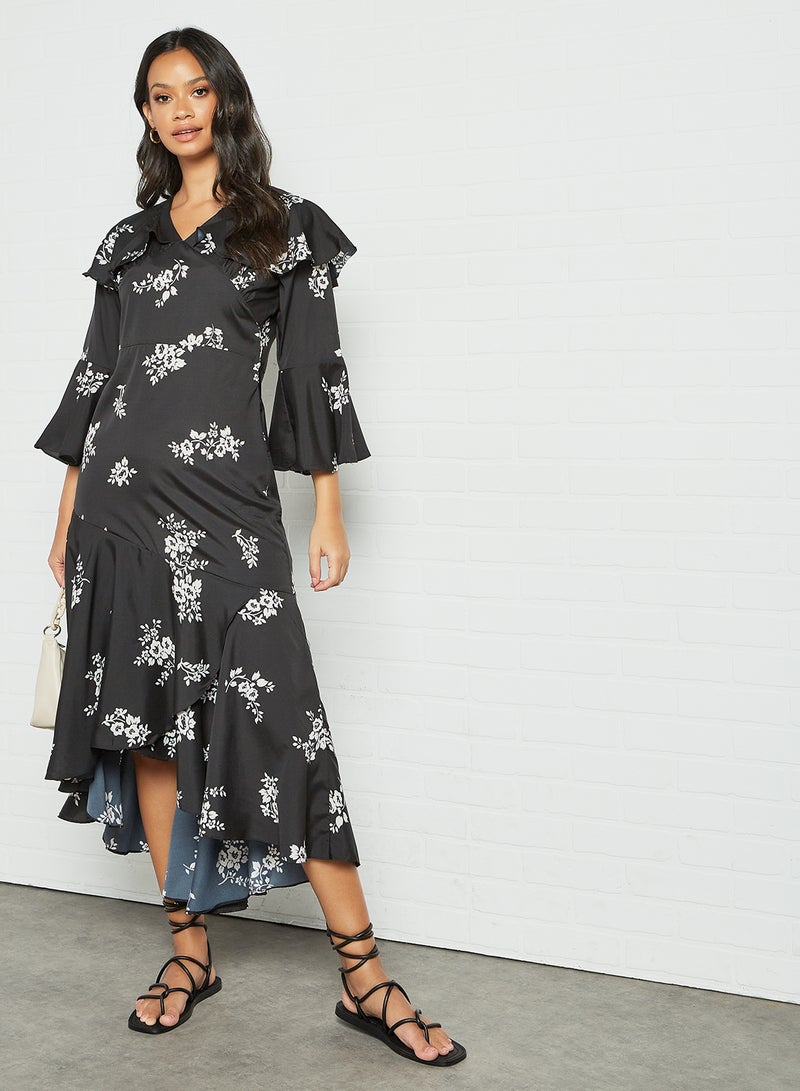 Sivvi x D'Atelier - Floral Asymmetric Hem Dress Black - Image 1