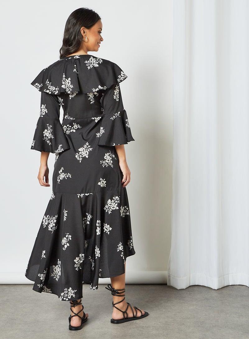Sivvi x D'Atelier - Floral Asymmetric Hem Dress Black - Image 1