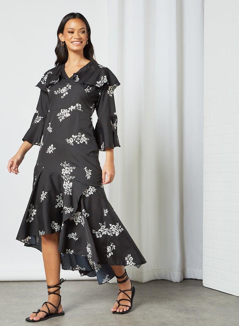 Sivvi x D'Atelier - Floral Asymmetric Hem Dress Black - Image 1