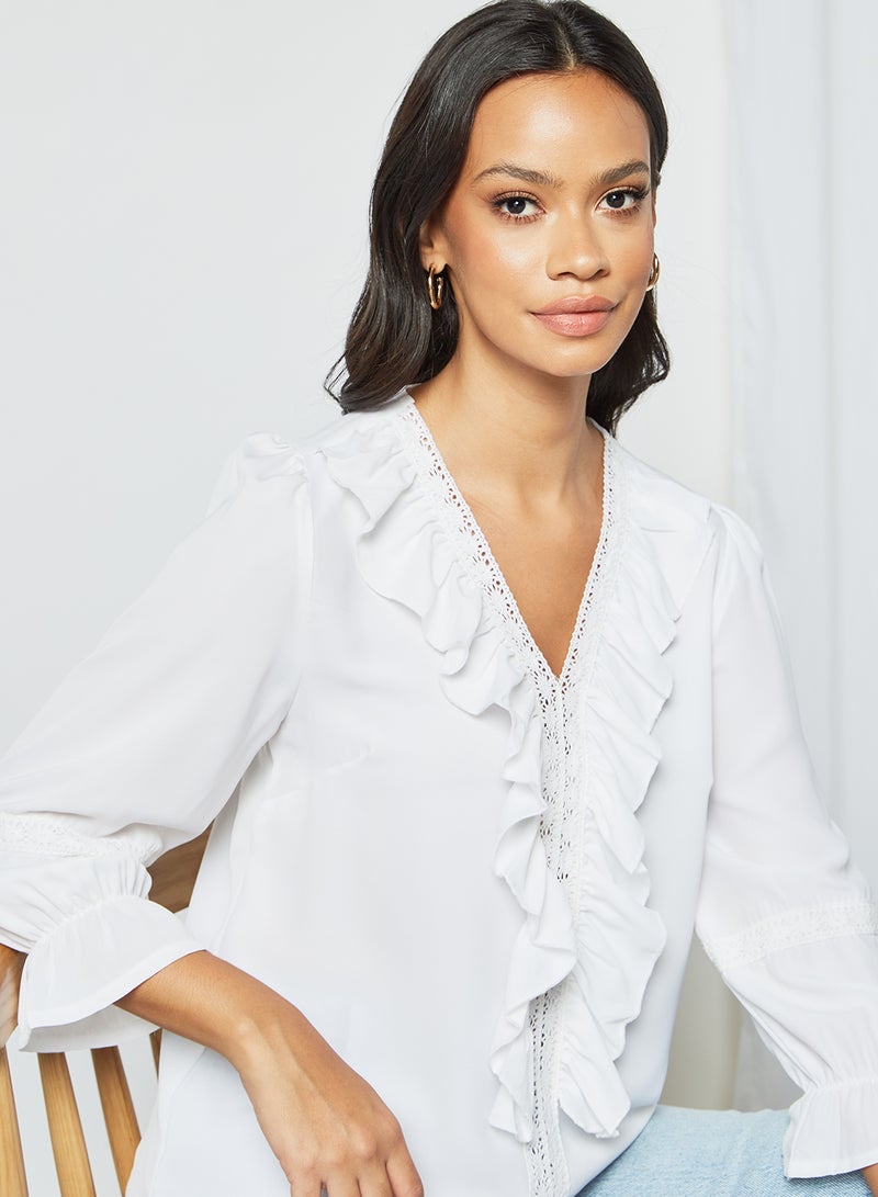 Sivvi x D'Atelier - Long Sleeve Ruffle Blouse White - Image 1