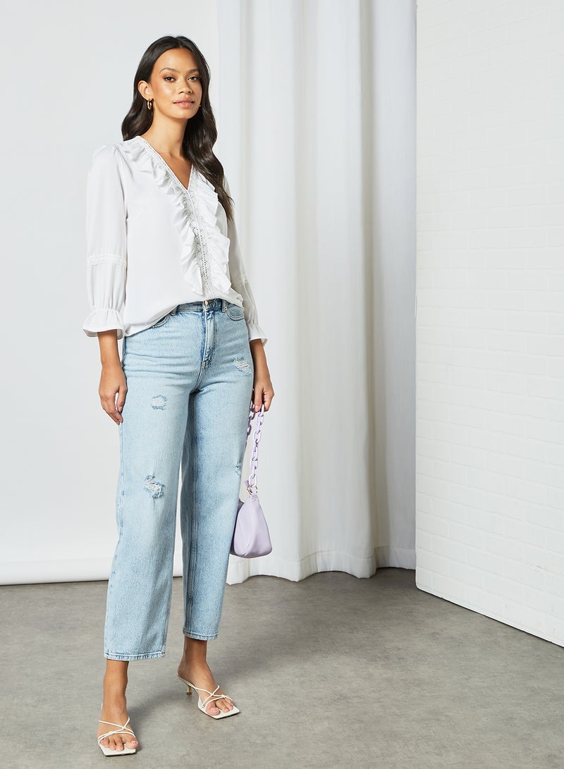 Sivvi x D'Atelier - Long Sleeve Ruffle Blouse White - Image 1