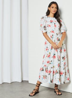 Sivvi x D'Atelier Floral Puff Sleeve Dress White  - Image 1