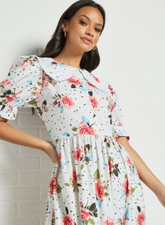 Sivvi x D'Atelier Floral Puff Sleeve Dress White  - Image 2