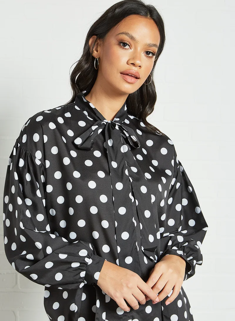 Sivvi x D'Atelier Polka Dot Bow Tie Dress Black