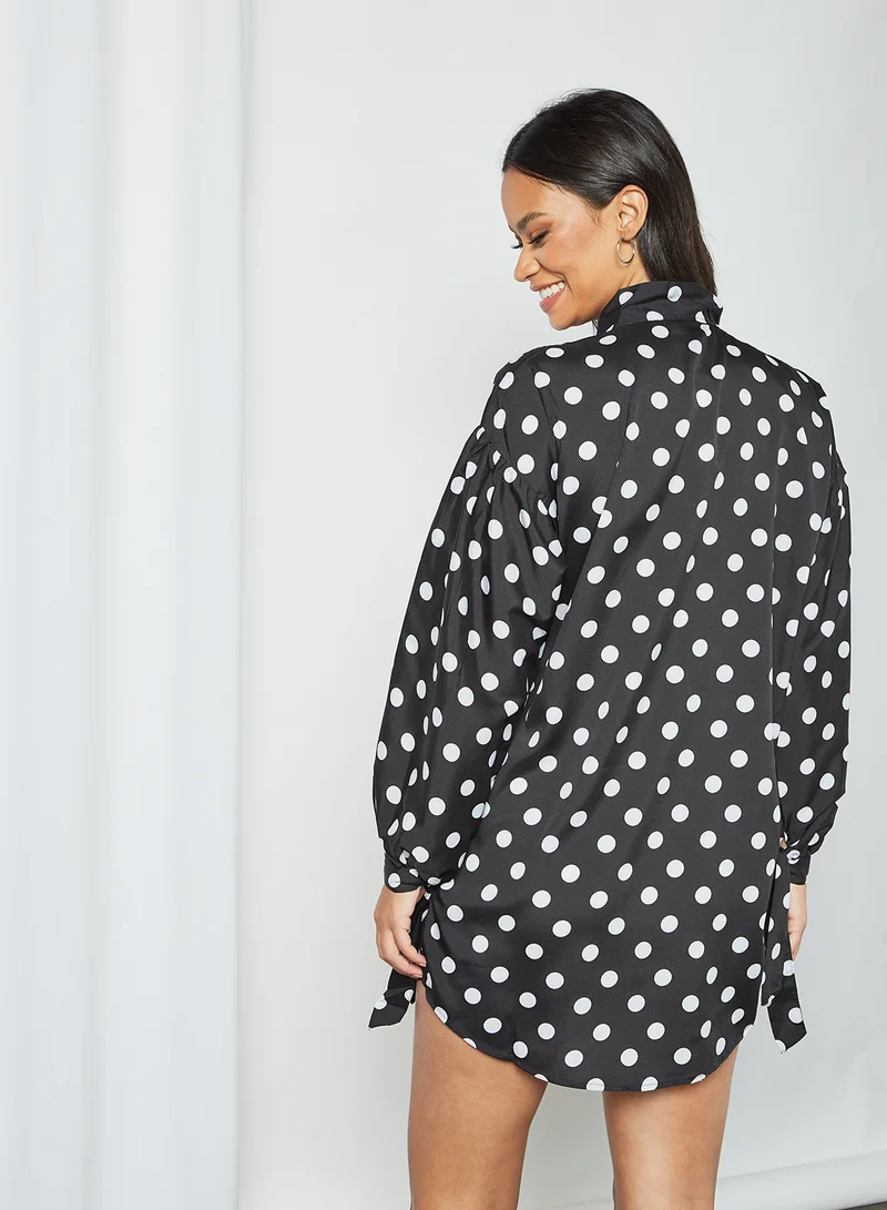 Sivvi x D'Atelier Polka Dot Bow Tie Dress Black