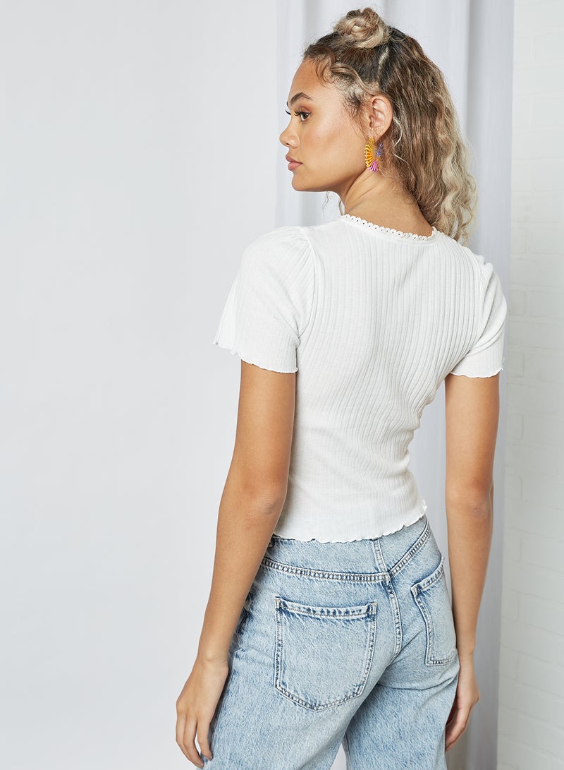 Pimkie Ribbed V-Neck Top White  - Image 4