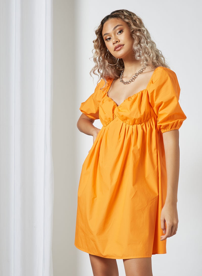 Elasticated Mini Dress Orange