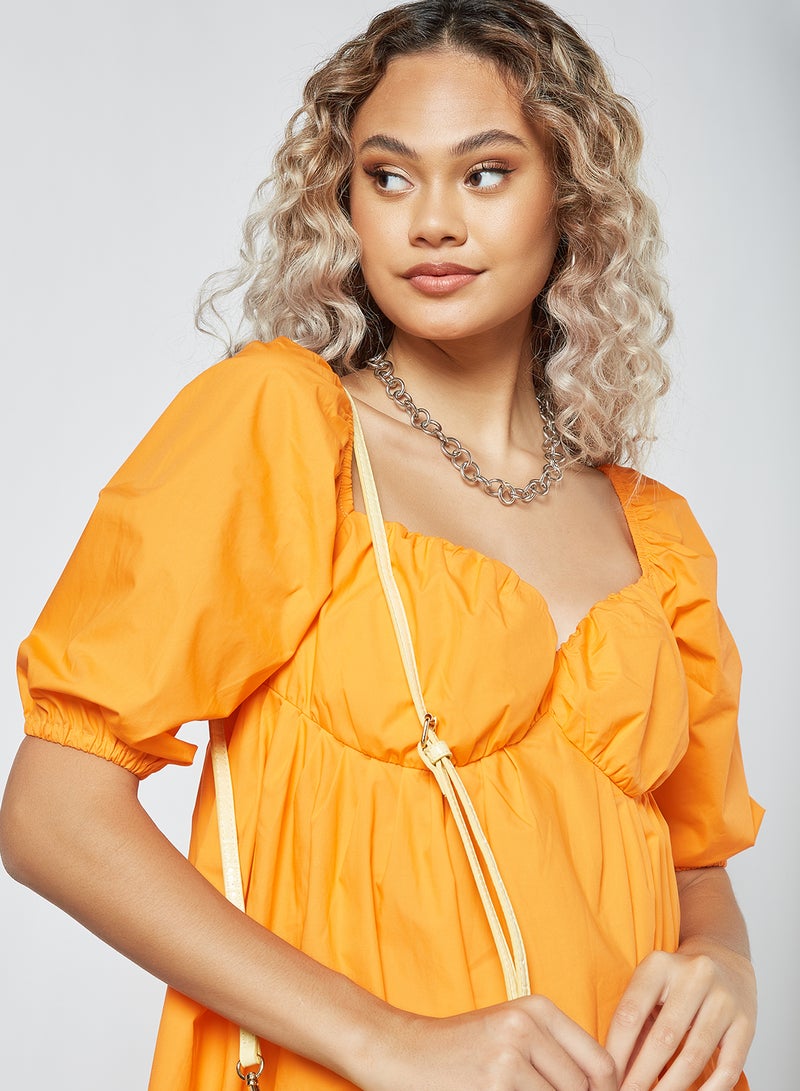 Elasticated Mini Dress Orange