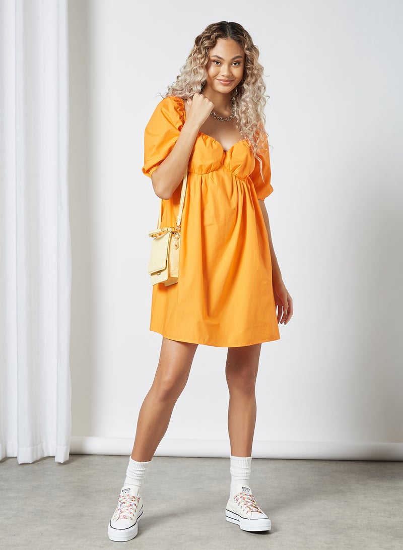 Elasticated Mini Dress Orange