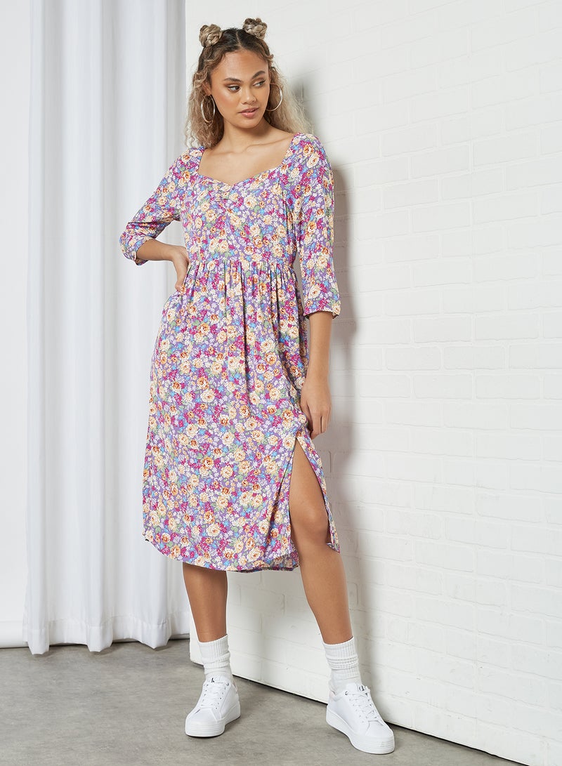 Pimkie - Floral Print Midi Dress Purple - Image 1