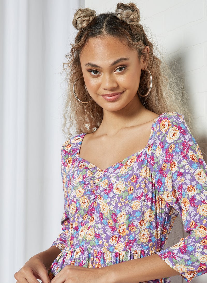Pimkie - Floral Print Midi Dress Purple - Image 1