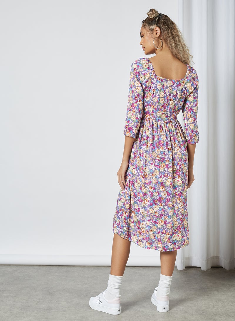 Pimkie - Floral Print Midi Dress Purple - Image 1