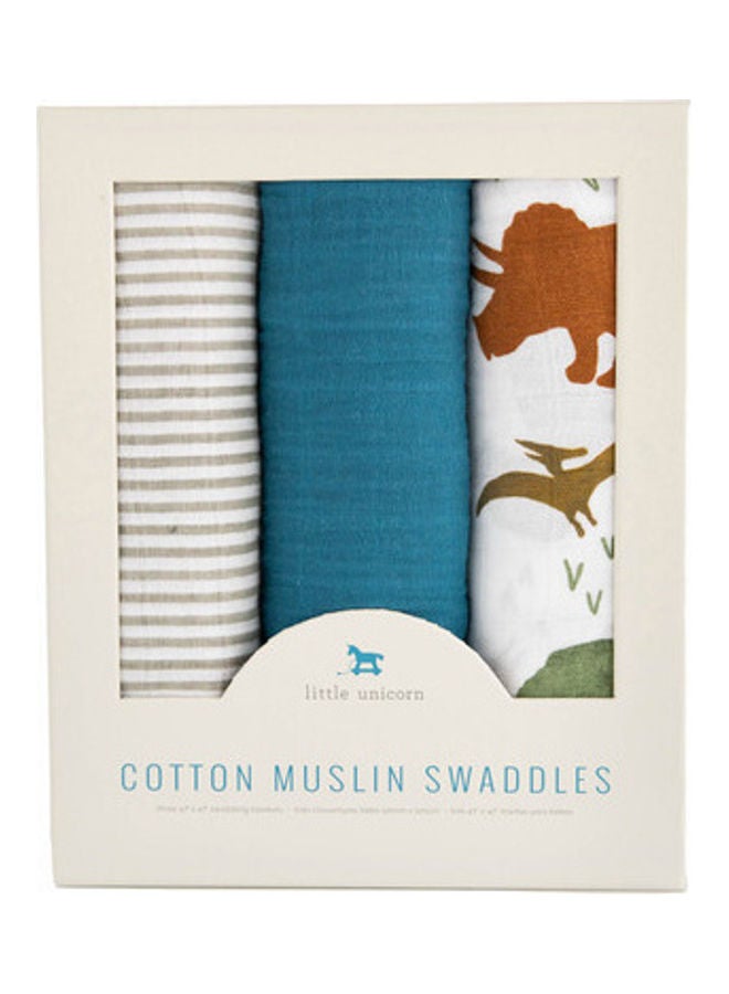 little unicorn Cotton Muslin Swaddle 3 Pack Set Dino Friends 2  - Image 4