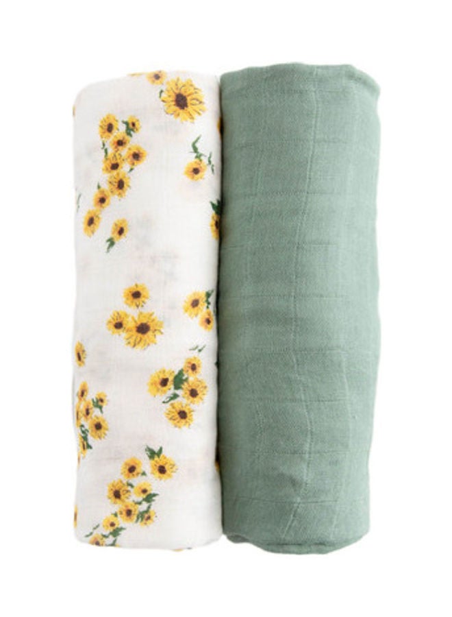 little unicorn - Deluxe Muslin Swaddle 2 Pack Set Ditsy Sunflower - Image 1