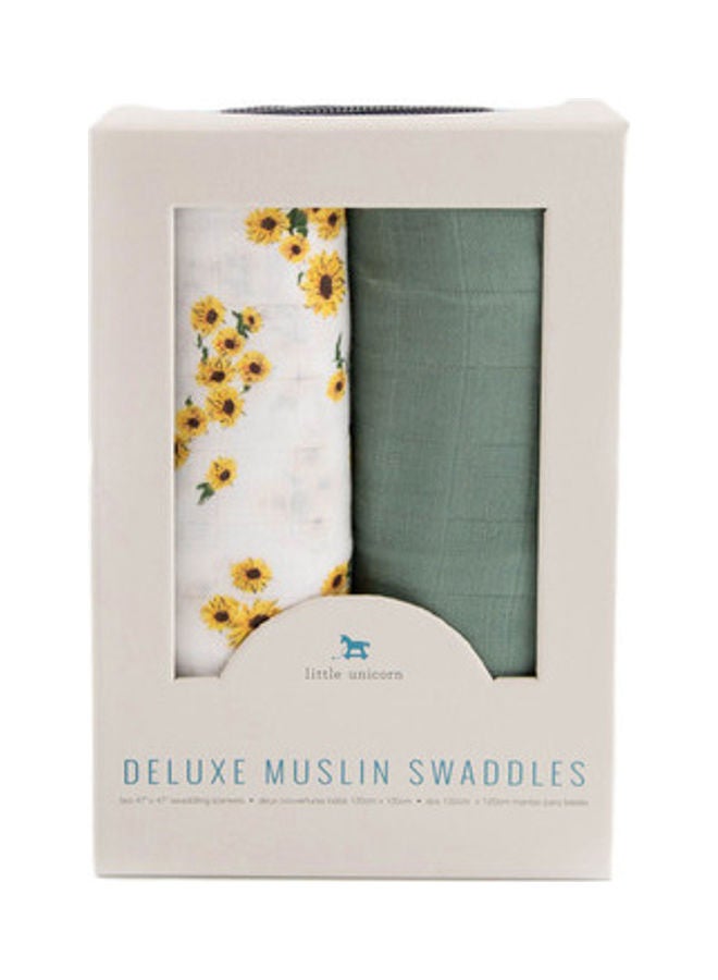 little unicorn - Deluxe Muslin Swaddle 2 Pack Set Ditsy Sunflower - Image 1