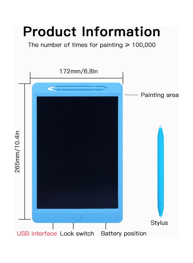 Generic 11.5 Inch Multipurpose Rechargeable LCD Tablet with Stylus Pen and USB Cable Blue  - Image 2