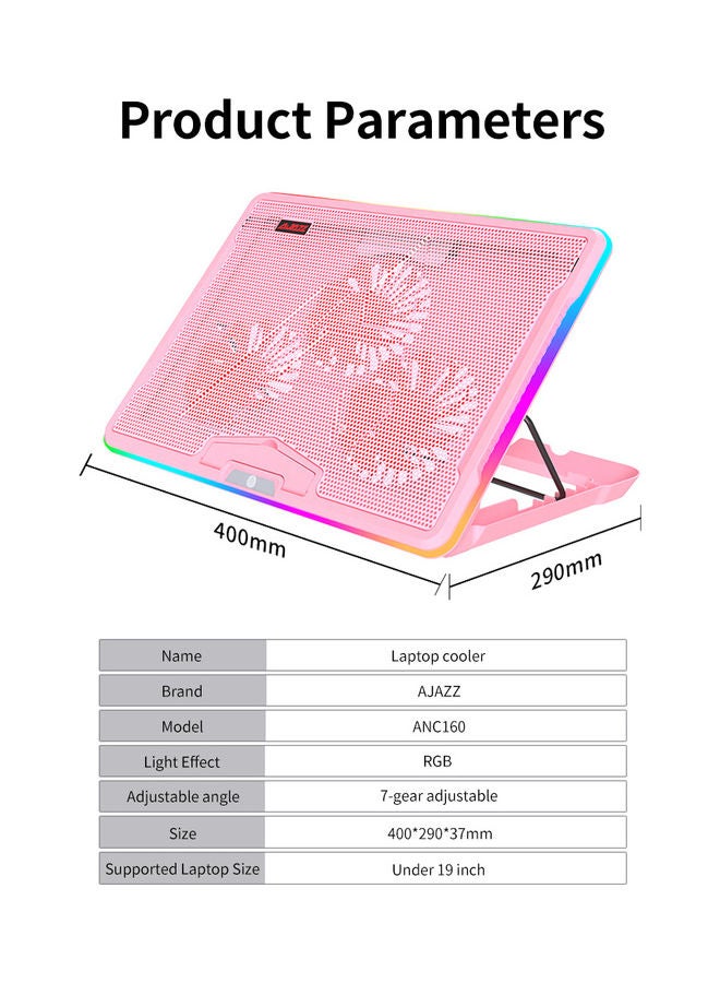 Ajazz ANC160 Laptop Cooler Cooling Stand with RGB Light Pink  - Image 2
