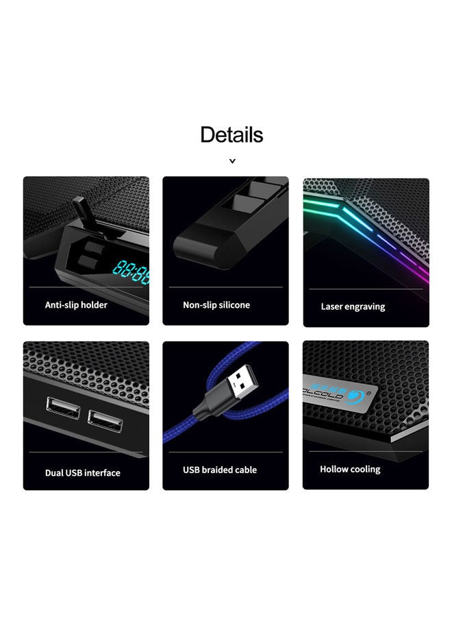 COOLCOLD - K40 Laptop Cooler 6-Fan Cooling Stand with RGB Light Black - Image 1