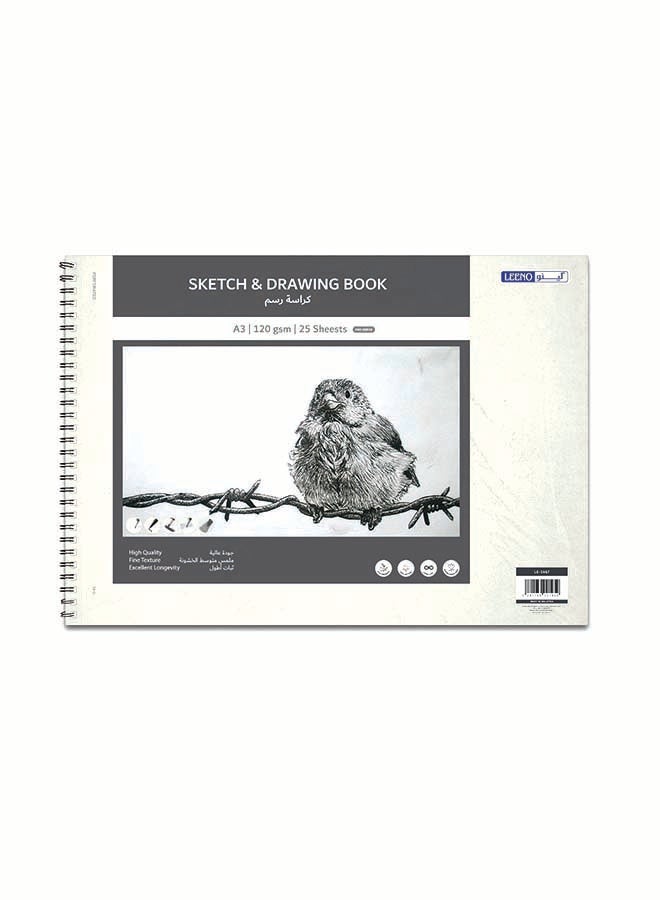LEENO Sketch and Drawing Book 25 Sheets A3 120 gsm White