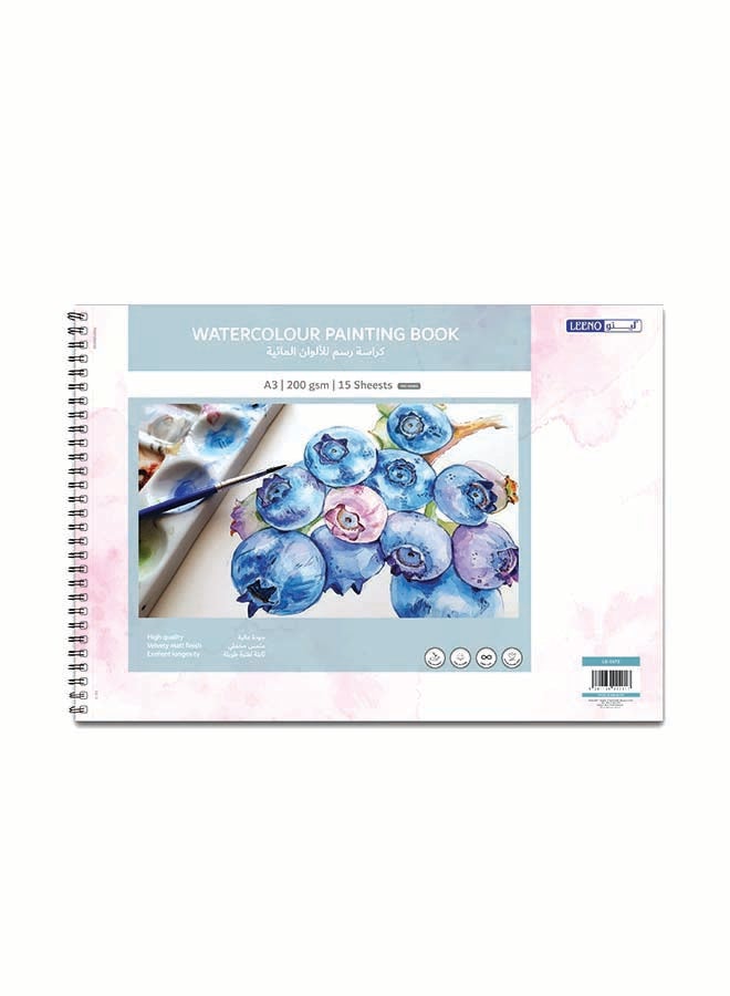LEENO Watercolour Painting Book 15 Sheets A3 200 gsm White