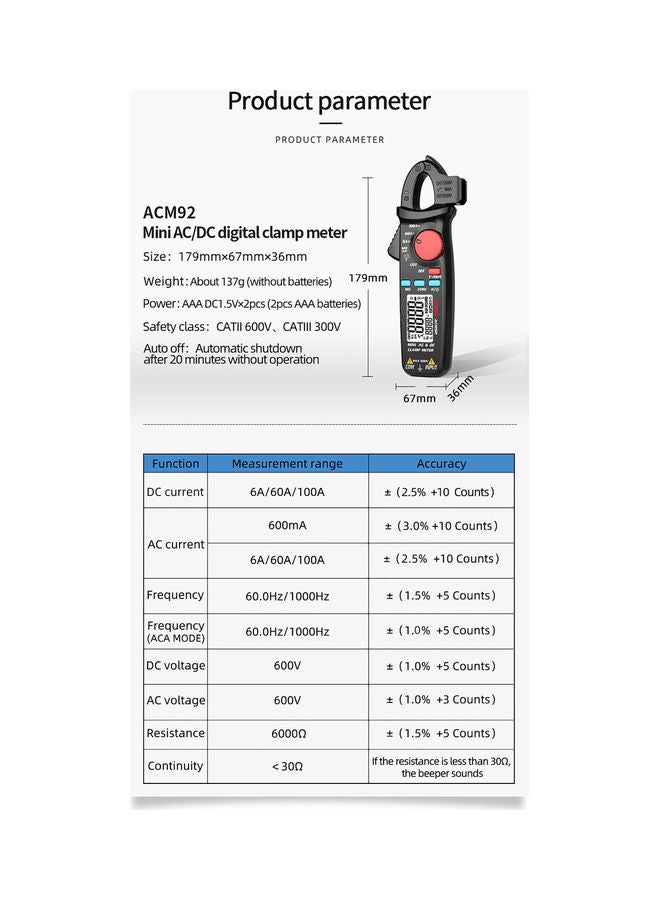 BSIDE ACM92 Digital Clamp Meter Black - Image 2
