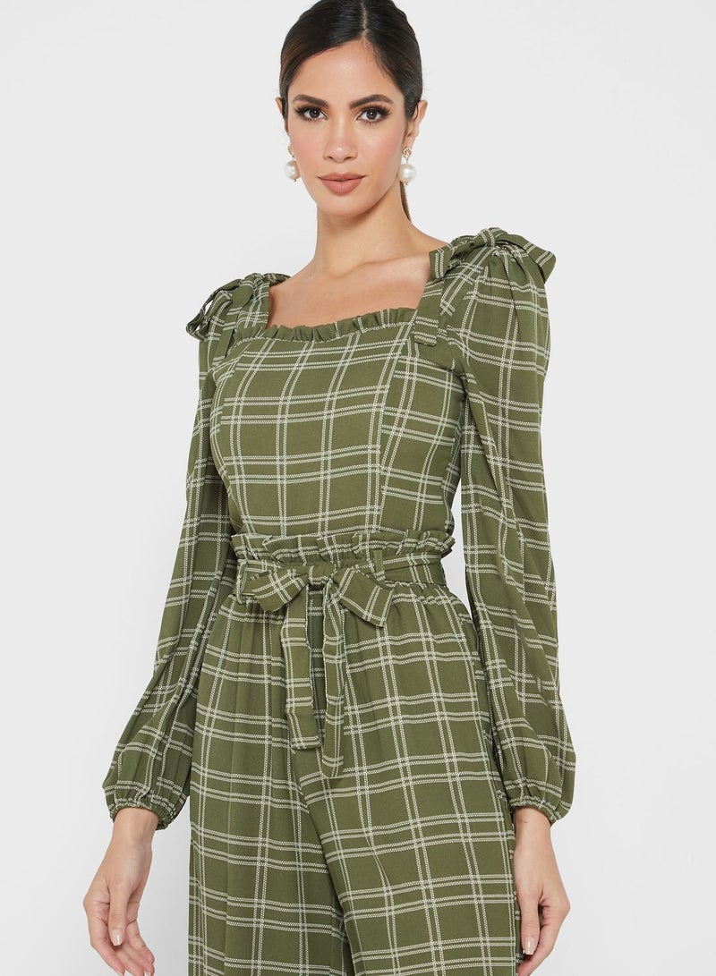 Little Mistress Fashionable Casual Jumpsuit Green/Beige  - Image 3