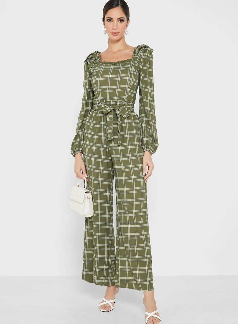 Little Mistress Fashionable Casual Jumpsuit Green/Beige  - Image 1