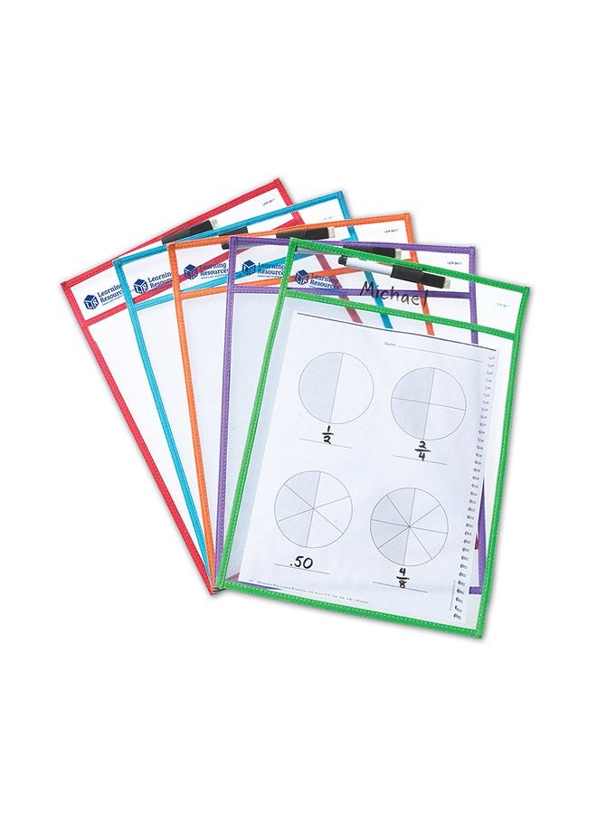 Learning Resources Write and Wipe Pockets (5-Piece Set, 25cm x 33cm, Clear Reusable Sleeves) - Image 1
