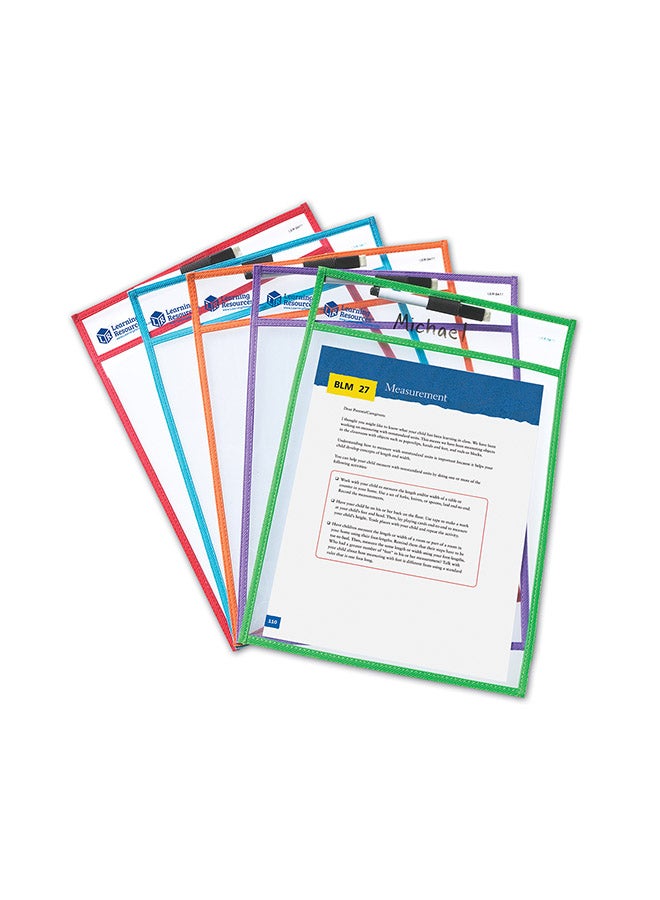 Learning Resources Write and Wipe Pockets (5-Piece Set, 25cm x 33cm, Clear Reusable Sleeves) - Image 2
