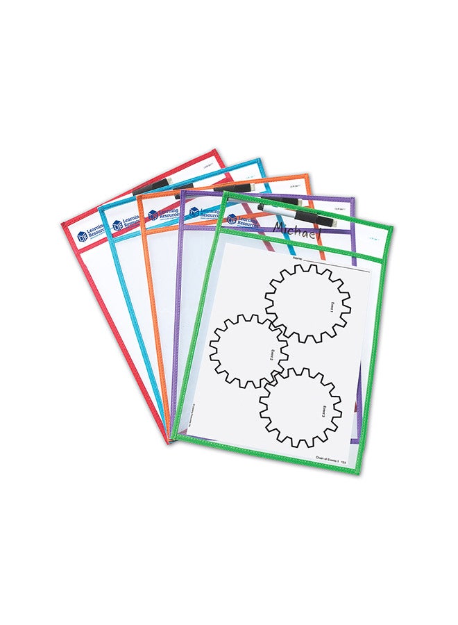 Learning Resources Write and Wipe Pockets (5-Piece Set, 25cm x 33cm, Clear Reusable Sleeves) - Image 3