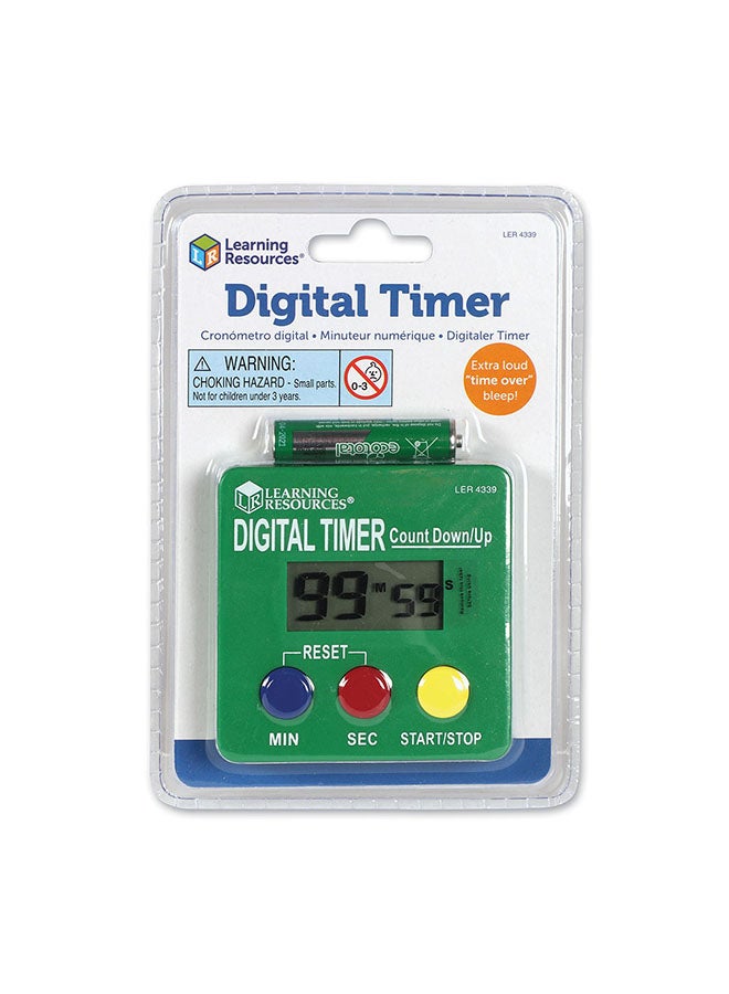 Learning Resources Digital Timer (Single, 7cm x 7cm, Blue/White, Battery Powered, Ages 3+) - Image 4
