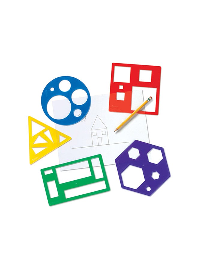 Learning Resources Primary Shapes Template Set (5-Piece, Transparent Plastic, Multi-Color, Ages 4+) - Image 1
