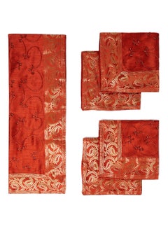 Ikras 5-Piece Embroidered Placemat and Table Runner Set Red  - Image 1