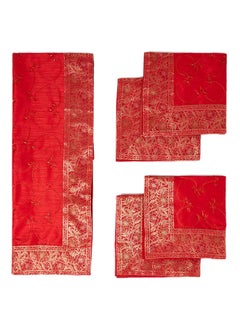 Ikras 5-Piece Embroidered Placemat and Table Runner Set Red  - Image 1