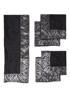 5-Piece Embroidered Placemat and Table Runner Set Black/Silver