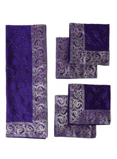 Ikras 5-Piece Embroidered Placemat and Table Runner Set Purple  - Image 1