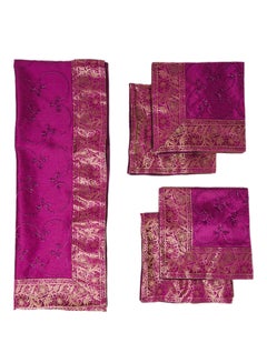 5-Piece Embroidered Placemat and Table Runner Set Pink
