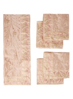 Ikras 5-Piece Embroidered Placemat and Table Runner Set Beige  - Image 1