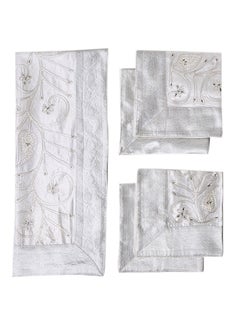 Ikras 5-Piece Embroidered Placemat and Table Runner Set White  - Image 1