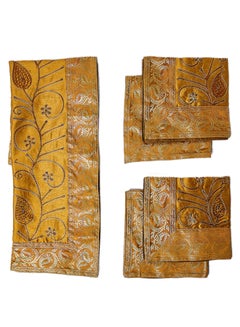 Ikras 5-Piece Embroidered Placemat and Table Runner Set Yellow  - Image 1