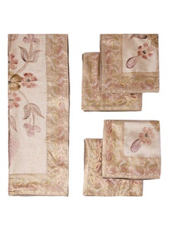Ikras 5-Piece Embroidered Placemat and Table Runner Set Beige  - Image 1