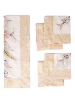 5-Piece Embroidered Placemat and Table Runner Set white