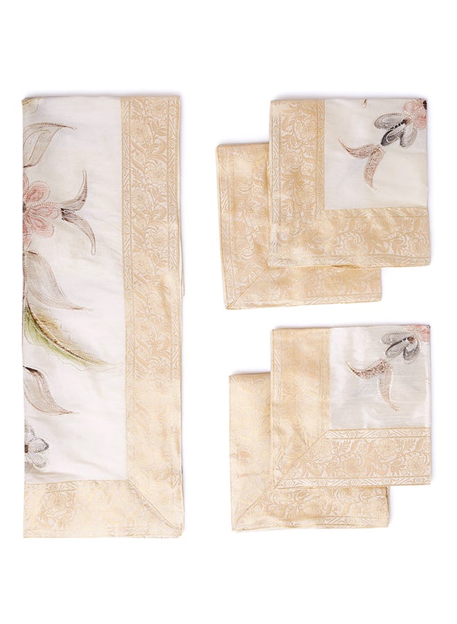 Ikras - 5-Piece Embroidered Placemat and Table Runner Set white - Image 1